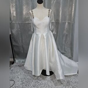 Stunning White Satin Wedding Dress with Chain Straps